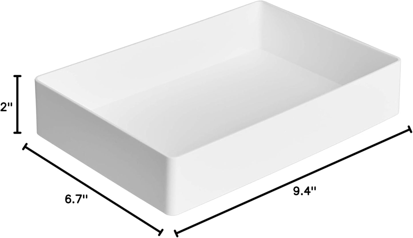 Amazon Basics Rectangular Plastic Desk Organizer with Storage Trays, Accessory Tray, 9.4 x 6.7 x 2 inch, White