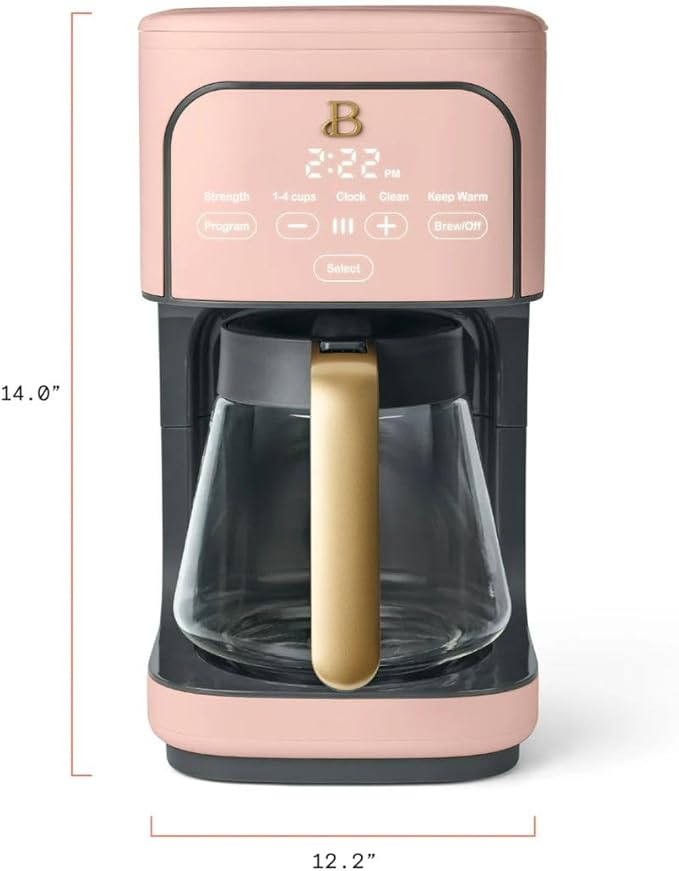 Beautiful 12-Cup Programmable Coffee Maker – Auto Brew, Digital Timer, Glass Carafe (Rose)