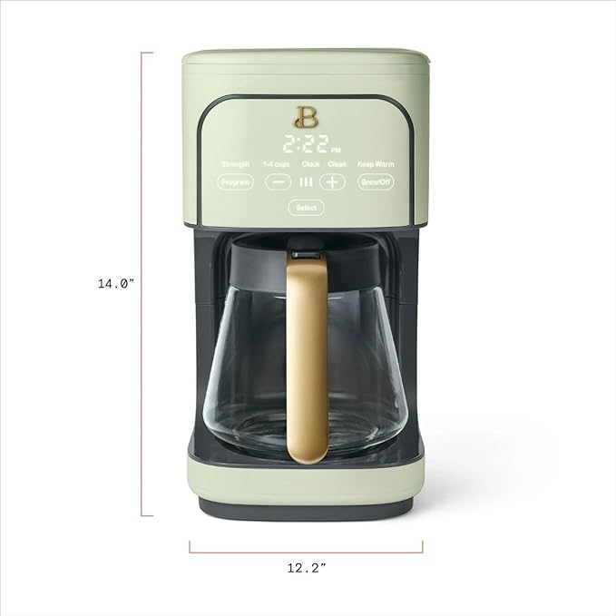 Beautiful 12-Cup Programmable Coffee Maker – Auto Brew, Digital Timer, Glass Carafe (Sage Green)