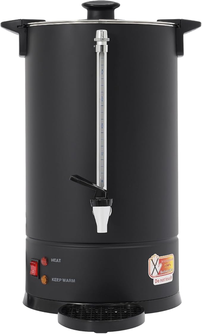 Commercial Electric Coffee Pot 1500W Stainless Steel Coffee Maker Hot Water Dispenser with Drip Tray for Cafes Offices Gatherings, No Temp Control (Black, 15L)
