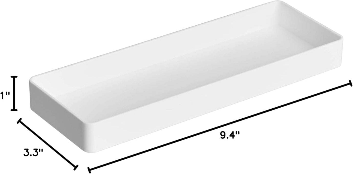 Amazon Basics Rectangular Plastic Desk Organizer, Half Accessory Tray, 9.4" x 3.3" x 1", White