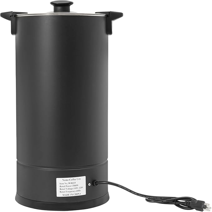 Commercial Electric Coffee Pot 1500W Stainless Steel Coffee Maker Hot Water Dispenser with Drip Tray for Cafes Offices Gatherings, No Temp Control (Black, 25L)