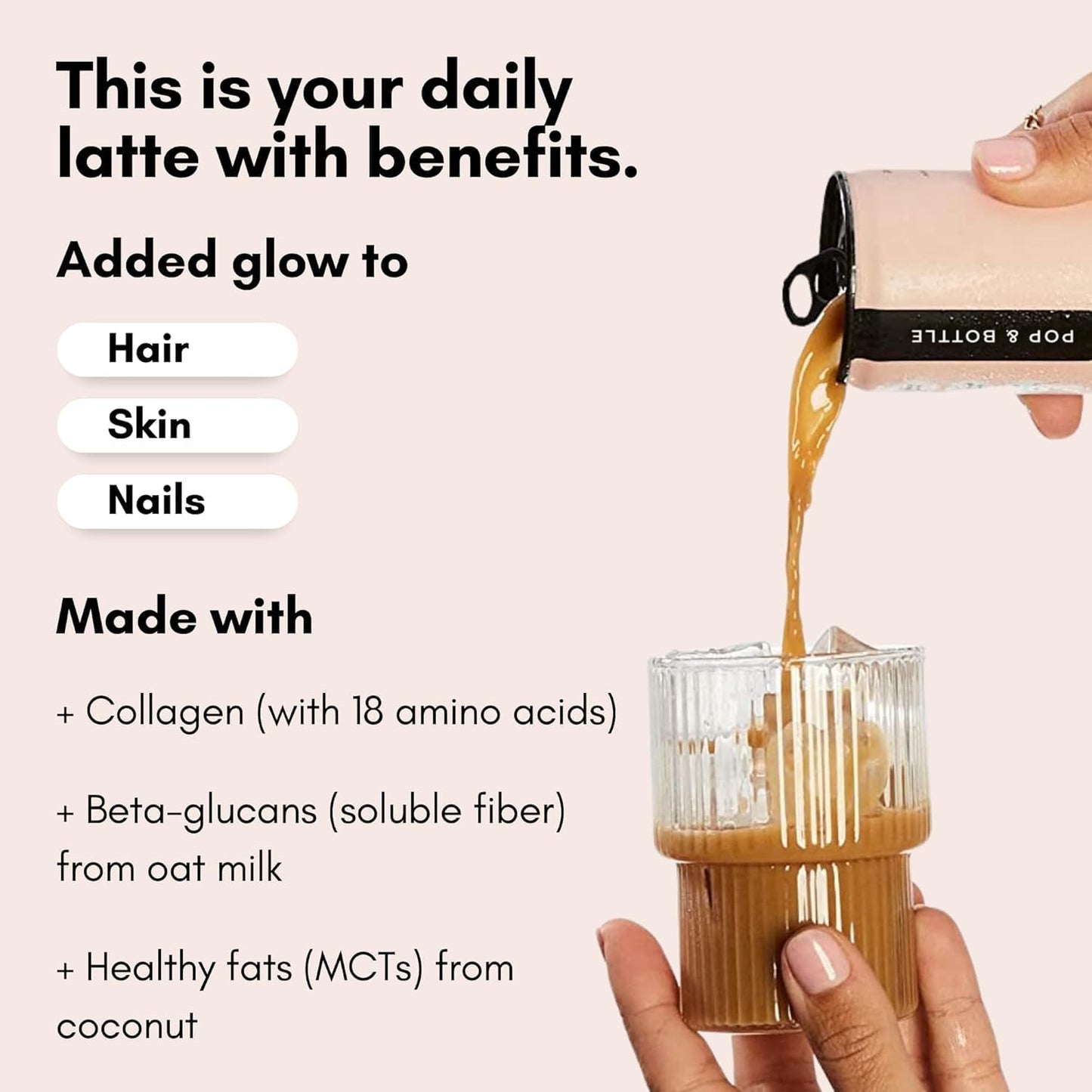 Pop & Bottle, Vanilla and Matcha Oat Milk Lattes - Reishi and Maitake Mushrooms, Green Tea, Cold Brew, Marine Collagen, MCT Oil, Organic, Dairy & Gluten Free, Vegan - 8 Fl Oz, (Pack of 12), 6 Each