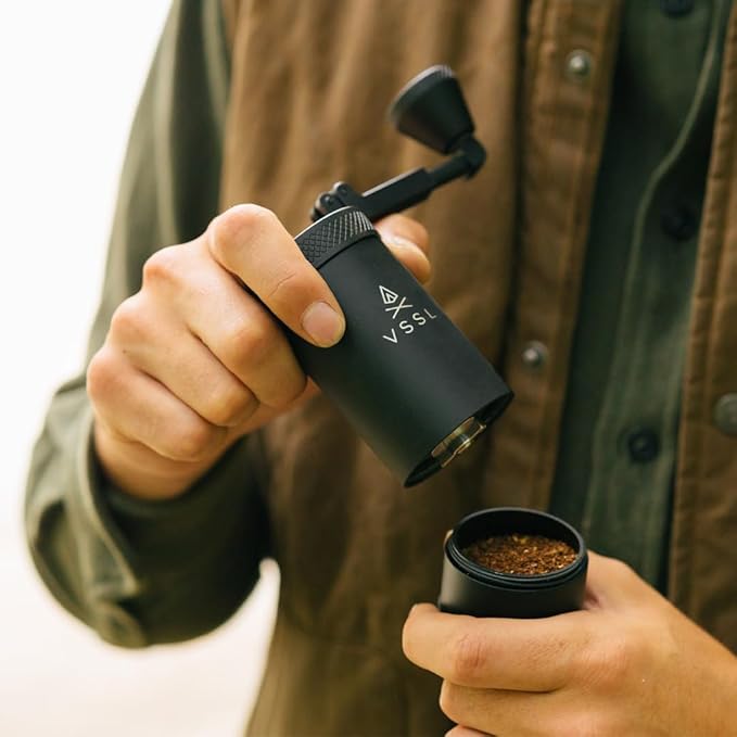 VSSL Java Manual Coffee Grinder, 20 Gram Capacity, Stainless Steel Burr, 50 Settings, Black