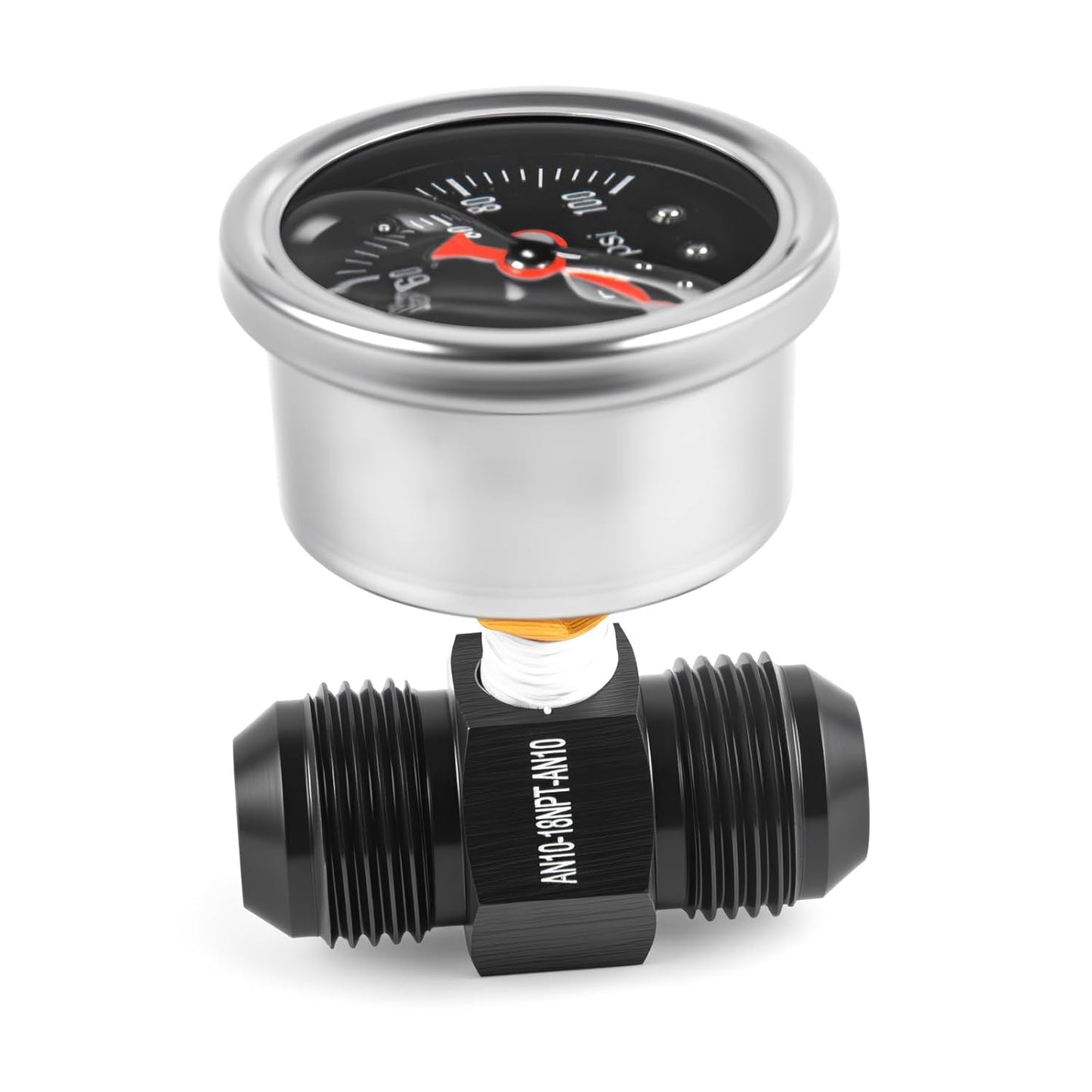 Universal 0-100psi Fuel Pressure Gauge 1/8" NPT Oil Press Gauge with 10AN Male to 10AN Male Fuel Pressure Fitting Adapter