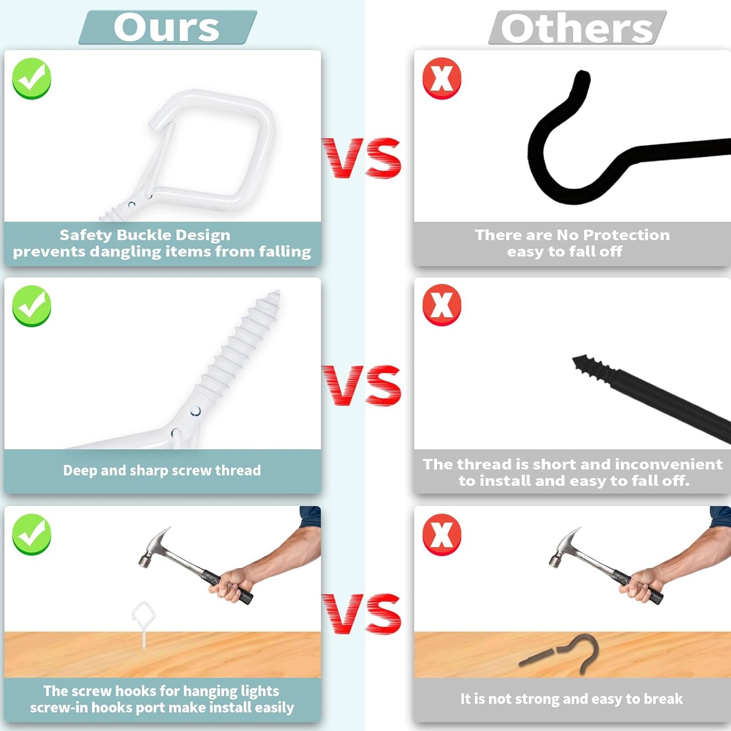 100 PCS White Eye Screw Hooks for Hanging Heavy Duty with Safety Buckle.Metal Ceiling Hooks for Hanging Plants Cup Wind Chime Bird Feeders Patio Lights at Indoor&Outdoor