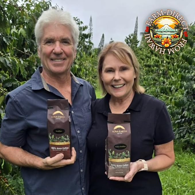 KONA EARTH 100% Kona Premium Coffee, Medium Roast, Whole Bean, (8oz) Farm-Direct Authentic Hawaiian Kona Coffee beans from Hawaii’s Big Island, Micro-Batch-Roasted