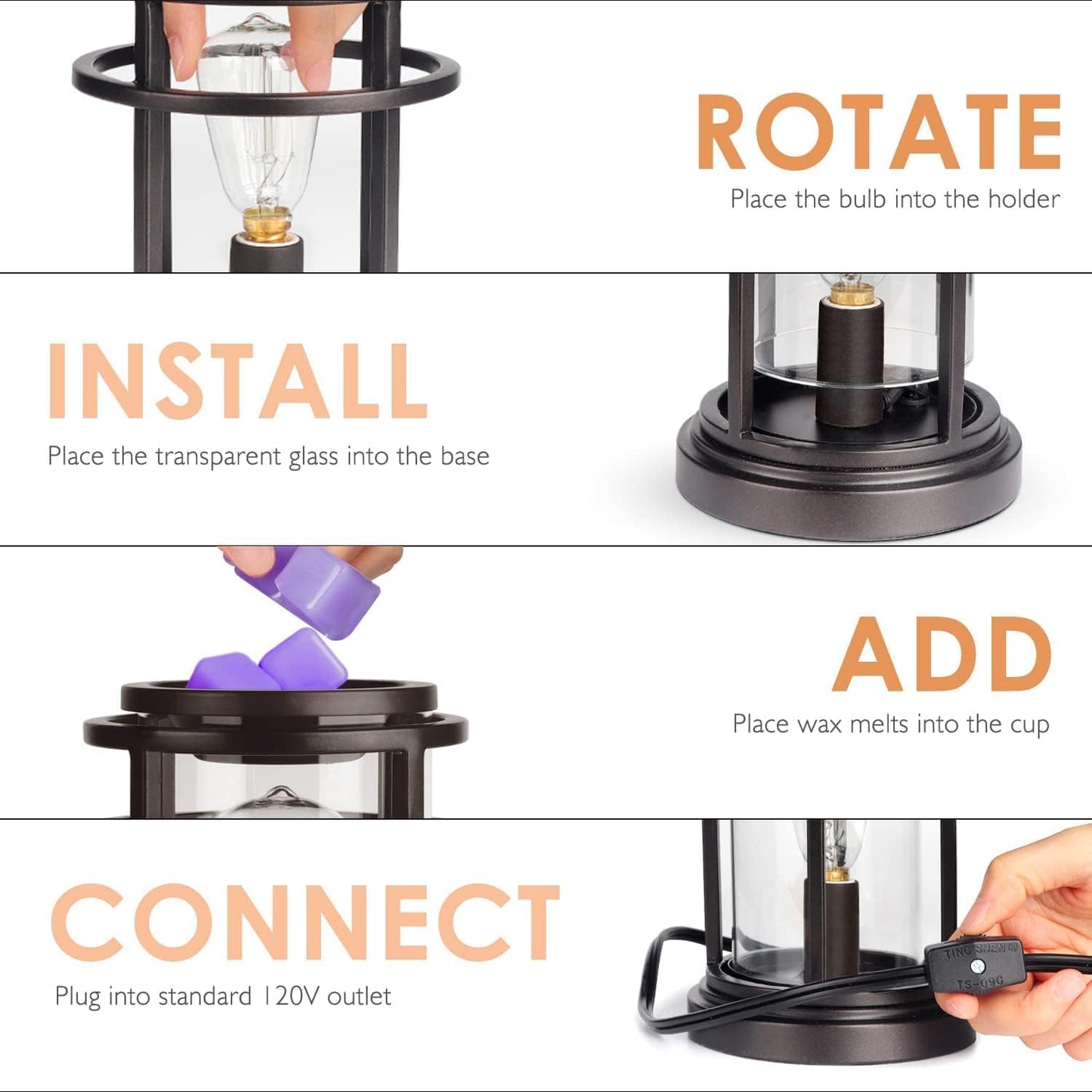 SALKING Electric Wax Warmer - Metal Wax Melt Warmer for Scented Wax,Candle Wax Burner Fragrance Warmer and 2 Edison Bulbs, Wax Melt Melter for Home Decor Office,Birthday Gifts for Women