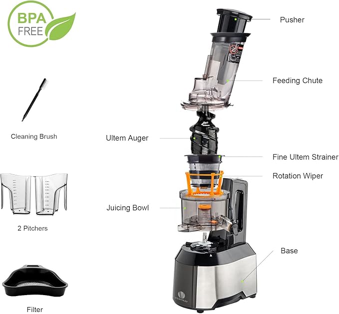 Ventray Cold Press Juicer, 3'' Wide Feed Chute Slow Masticating Juicer Machine for Whole Fruits & Vegetables, 240W Powerful Motor, Easy to Clean, High Juice Yield, BPA Free