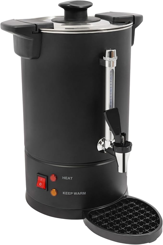 Commercial Electric Coffee Pot 950W Stainless Steel Coffee Maker Hot Water Dispenser with Drip Tray for Cafes Offices Gatherings, No Temp Control (Black, 8L)