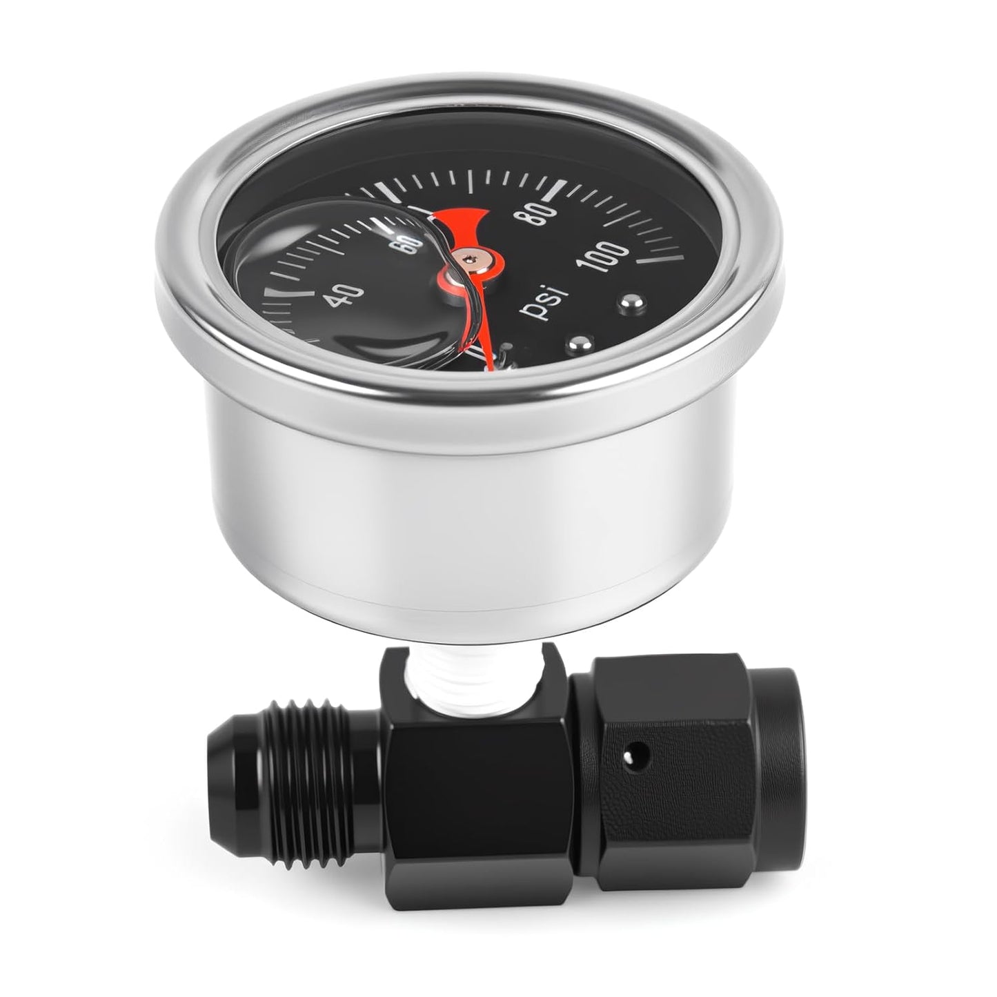 Universal 0-100psi Fuel Pressure Gauge 1/8" NPT Oil Press Gauge with 6AN Male Flare to -6 Female Swivel Fuel Pressure Take Off Fitting Adapter