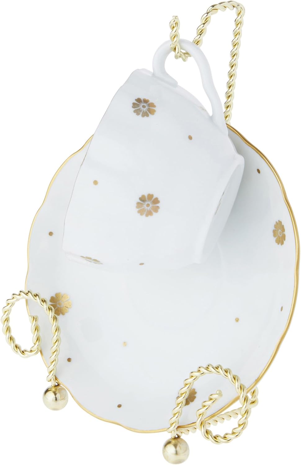 Bard's Scroll Twisted Gold-toned Cup and Saucer Stand, 6.5" H x 5" W x 2.5" D, Pack of 12