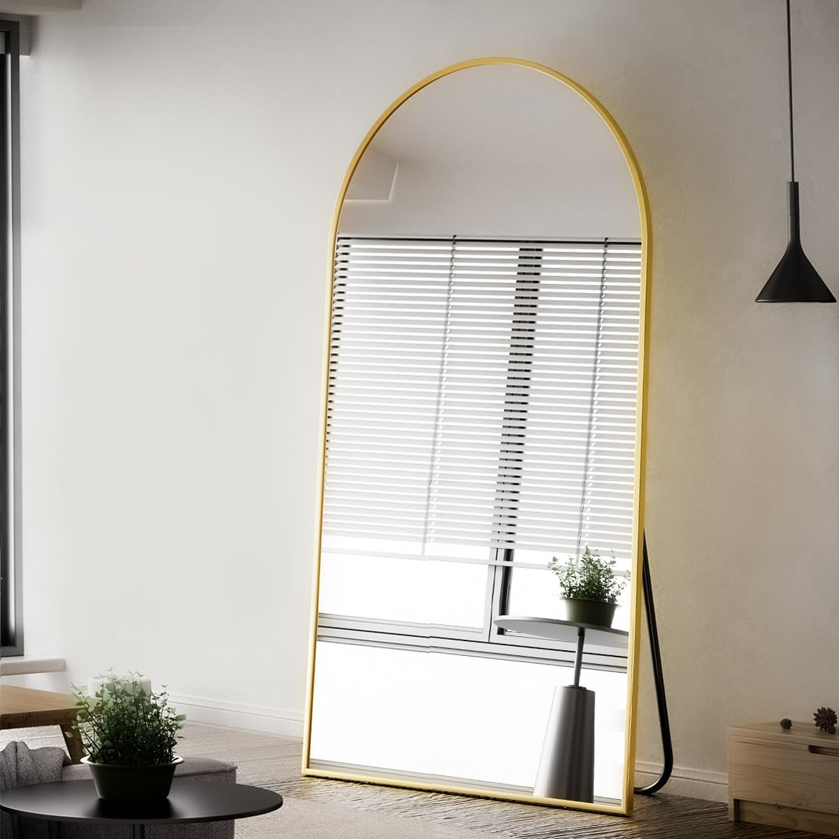 VooBang Oversized Full Length Mirror, 71" x 30" Arch Floor Mirror with Stand, Aluminum Alloy Frame Full Body Mirror for Bedroom Bathroom Living Room Decor, Gold