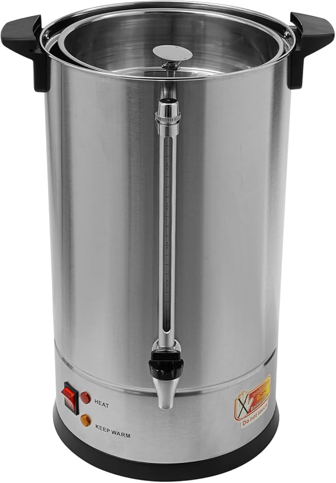 Commercial Electric Coffee Pot 1500W Stainless Steel Coffee Maker Hot Water Dispenser with Drip Tray for Cafes Offices Gatherings, No Temp Control (Silver, 15L)