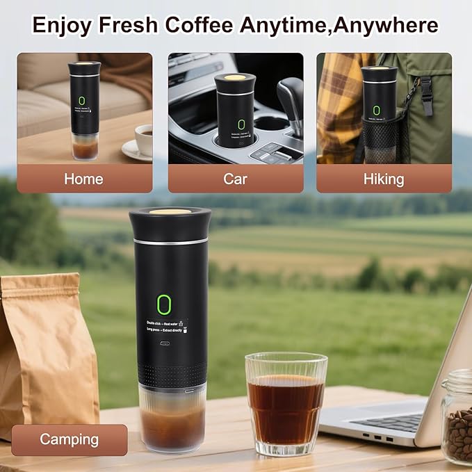 Coffee Maker Set, Portable Espresso Machine and Coffee Grinder, 3 in 1 Travel Coffee Maker Compatible Ground Coffee, Capsules (NS&DG) for Outdoor Camping Hiking Office