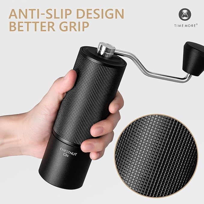 TIMEMORE Chestnut C3S Manual Coffee Grinder, Adjustable Conical Burr Grinder with Stainless Steel S2C Burr - Compatible with Espresso, Pour Over & French Press, Black