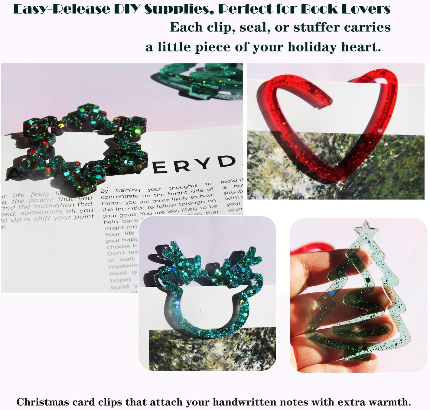 9-in-1 Christmas Resin Bookmark Mold Set - Reindeer/Snowflake/Tree/Heart/Star Silicone Molds for Epoxy Paperclips & Standard Bookmarks, Holiday Gift Crafts,DIY Supplies, Book Lovers Gift