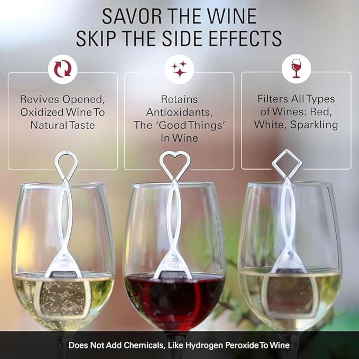 PureWine Wine Wands Purifier, 3 Filters Remover Histamines Sulfite - May Reduce and Alleviate Allergies & Sensitivities - Restores Taste, Perfect Wine Pour, Gifting, Holiday