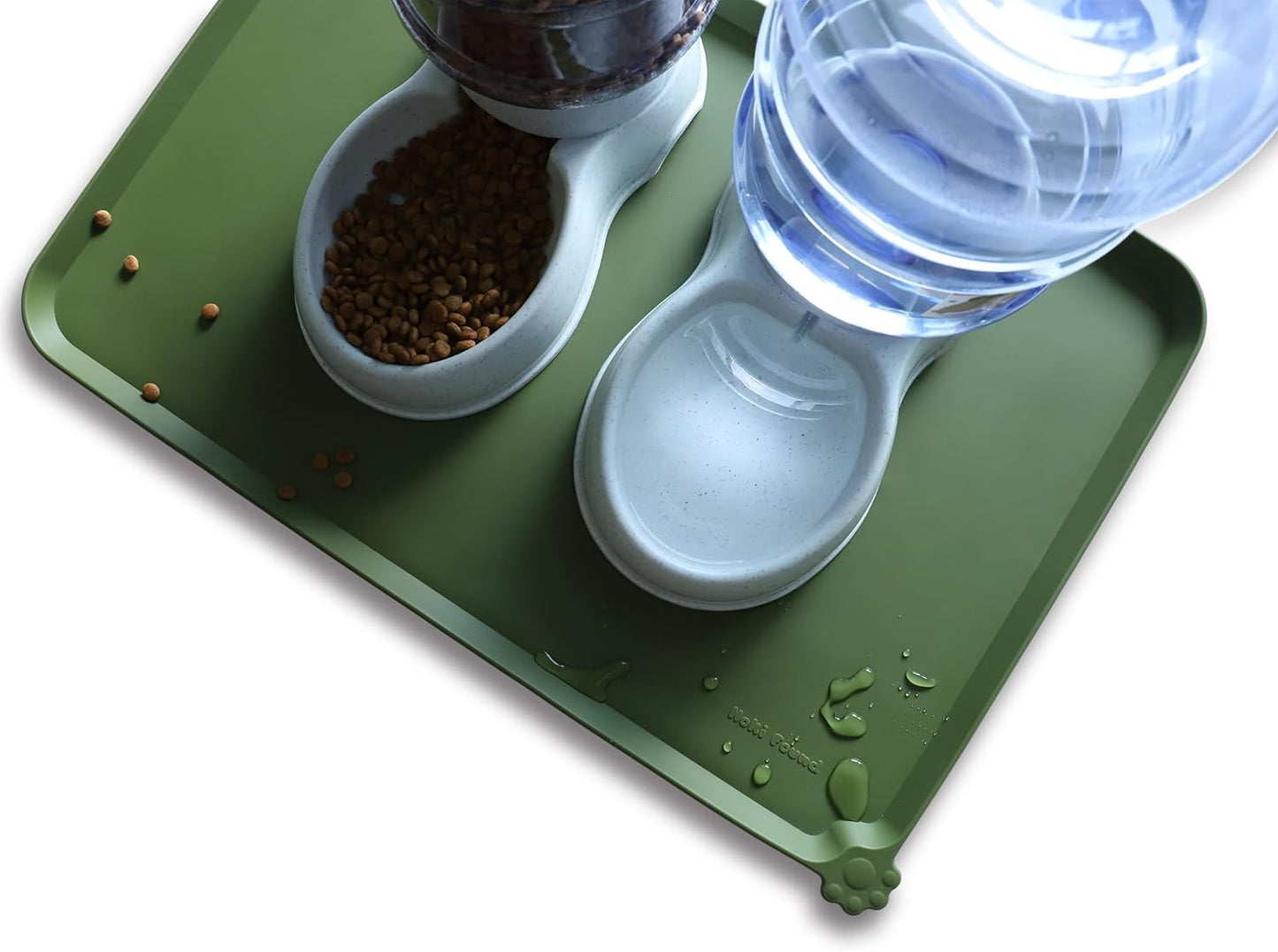 Hoki Found Large Silicone Pet Food Mats Tray - Waterproof Dog Pet Cat Feeding Mat - Non Slip Pet Dog Cat Food Bowl Mats Placemat -Pet Water Mats for Carpet - Dark Olive