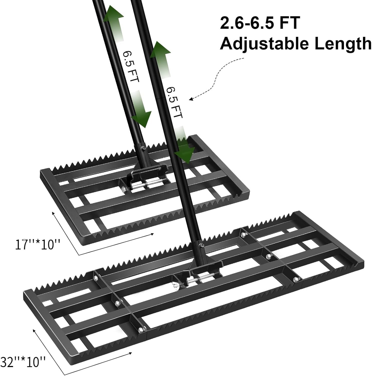Lawn Leveling Rake-17"x10" Heavy Duty Leveler Reinforced Landscape Tool, Steel Lawn Rake with Serrated Edge & Smooth Plate for Level Soil Compost Sand Grass Dirt Yard Garden 6.5FT Adjustable Handle
