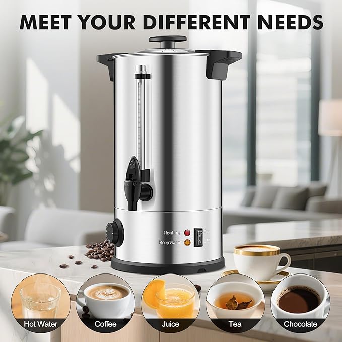 Commercial Coffee Urn 50 Cup - Large Coffee Maker Machine, Hot Beverage Coffee Percolator Dispenser With Double Wall Stainless Steel, Water Urn for Event, Quick Brew, Temperature Control(8L)