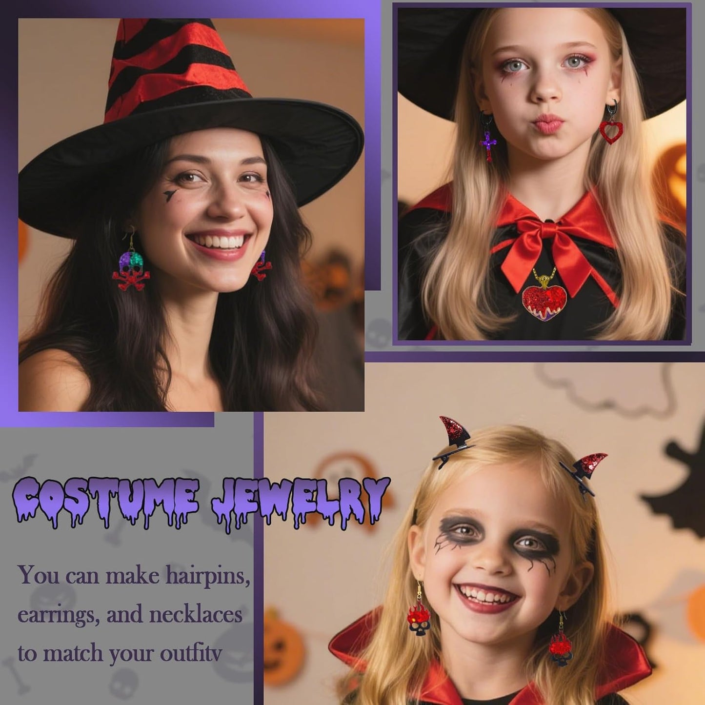 Halloween Resin Earrings Mold 3pcs Resin Jewelry Molds, Various Skull Silicone Molds Wing Hair Clips Mould, DIY Epoxy Ornaments Earring Pendants Necklaces Keychain Making Kit Holiday Gifts