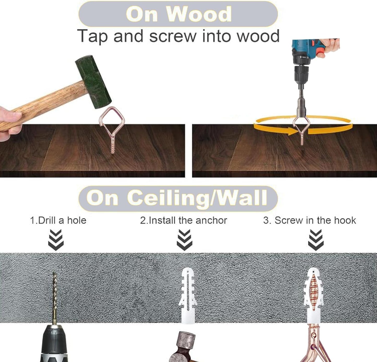 35PCS Eye Screw Hooks for Hanging Heavy Duty with Safety Buckle.Metal Ceiling Hooks for Hanging Plants,Cup,Wind Chime,Bird Feeders,String Lights at Indoor&Outdoor,2.36 Inches Rose Gold