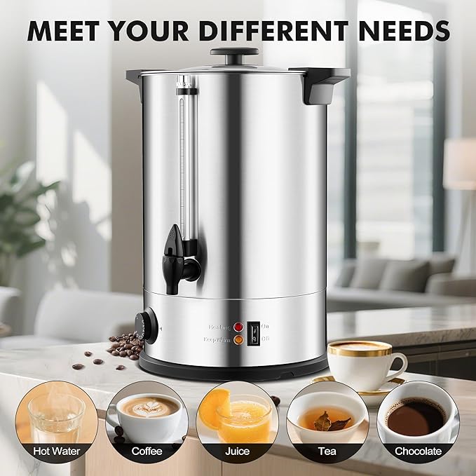 Commercial Coffee Urn 100 Cup - Large Coffee Maker Machine, Hot Beverage Coffee Percolator Dispenser With Double Wall Stainless Steel, Water Urn for Event, Quick Brew, Temperature Control(15L)