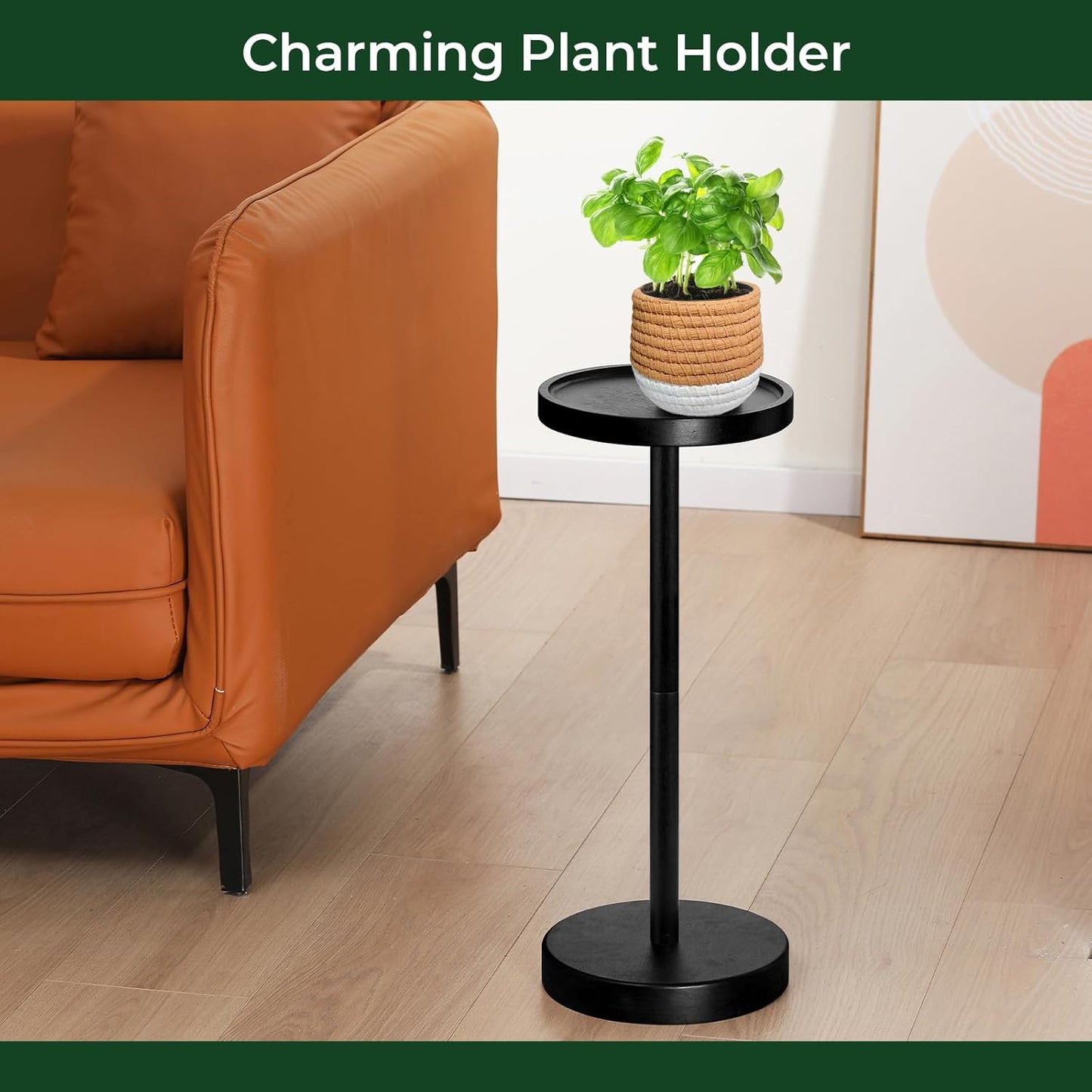 Solid Wood Pedestal Side Table Black Color, Drink Pedestal, End Corner Table Small Round Martini Table