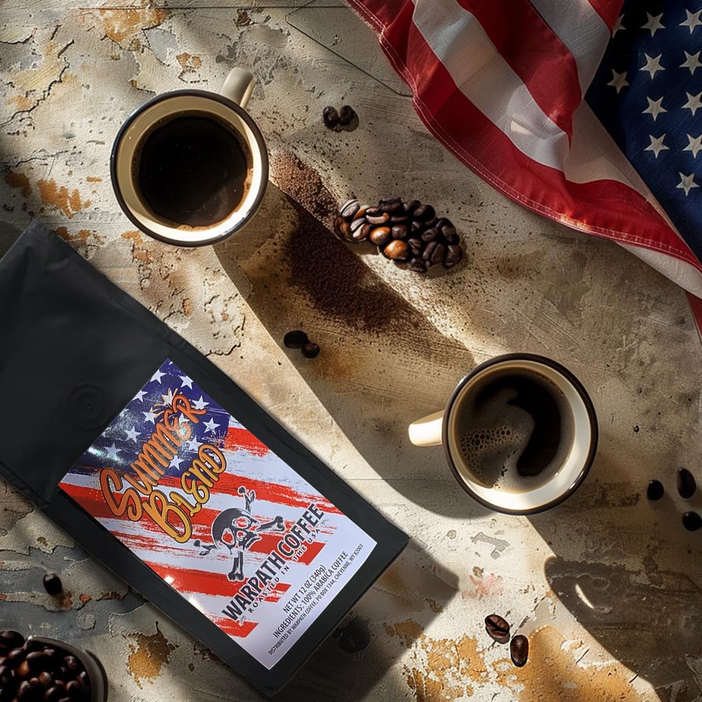 Warpath Coffee Medium Roast Whole Bean Coffee, Summer Blend, High Caffeine, Extra Strong Roasted 100% Arabica Coffee Beans Whole, Caribbean Inspired Blue Mountain Blend, Created by Navy SEALs, 12oz