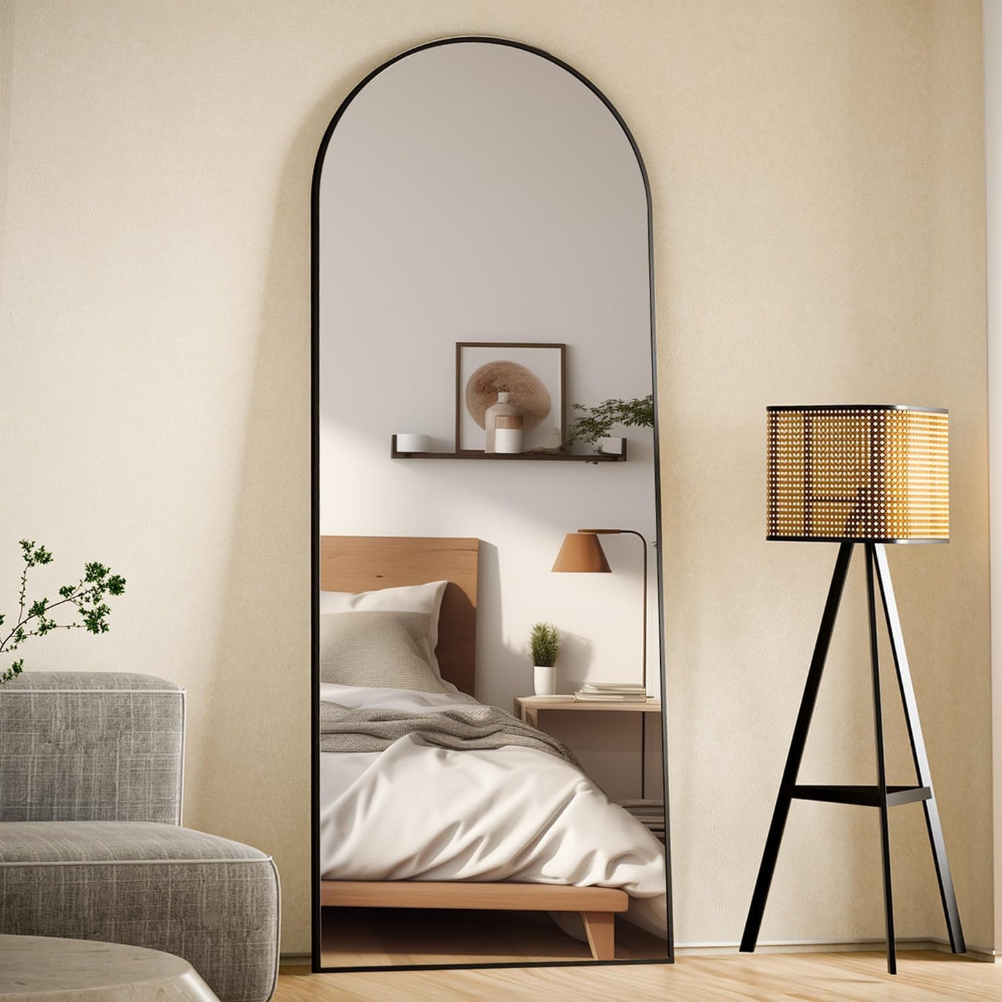 VooBang 24 x 65 inch Arched Full Length Mirror, Black Arch Floor Mirror Full Length with Stand, Full Body Standing Mirror for Living Room, Bedroom, Hanging or Leaning Against The Wall