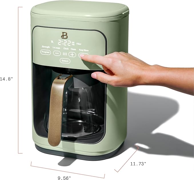 Beautiful Coffee Maker, 14-Cup, Touch Display, Programmable, 1200W, Stainless Steel, Keep Warm, 24h Timer dishwasher-safe (Sage Green)