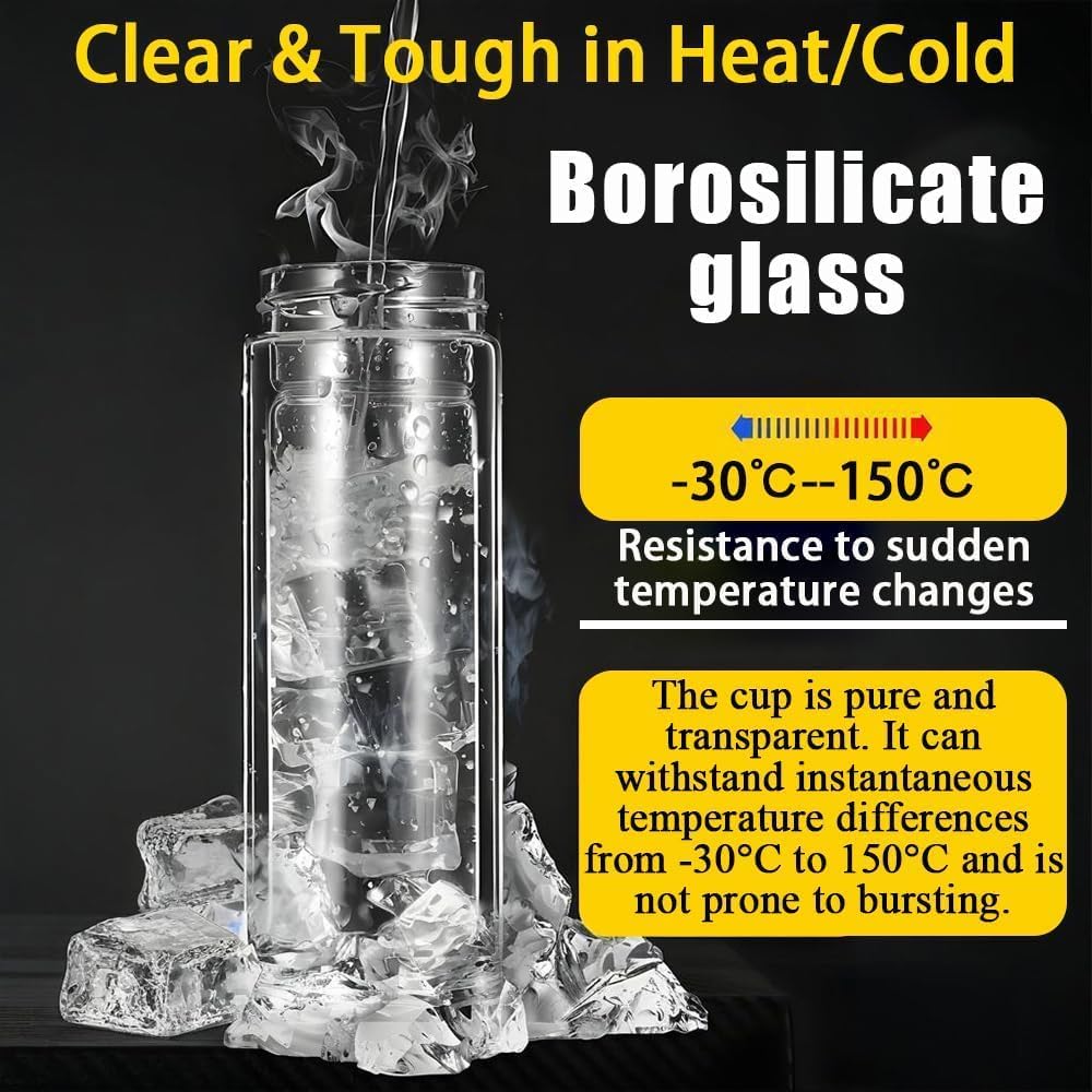 QUROXO 2025 New Tryteava Glass Infuser, Teava 3-In-1 Smart Tea Infuser with Cup Brush, Double-Layer Borosilicate Glass Tryteava Tea infusers Separation Cup (Silver, 420ml (14oz))