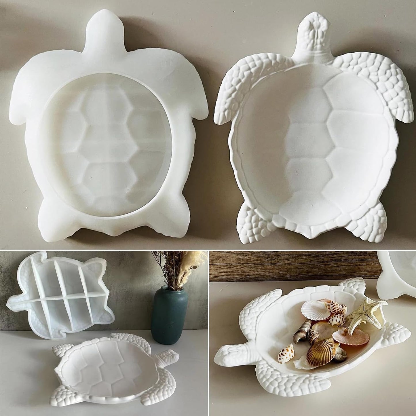 Wehous Texture Turtle Tray Resin Mold, Storage Tray Silicone Molds for Epoxy Resin, Creative Marine Animal Container Jewelry Holder Trinket Plate Mold Turtle Concrete Clay Craft Halloween Home Decor