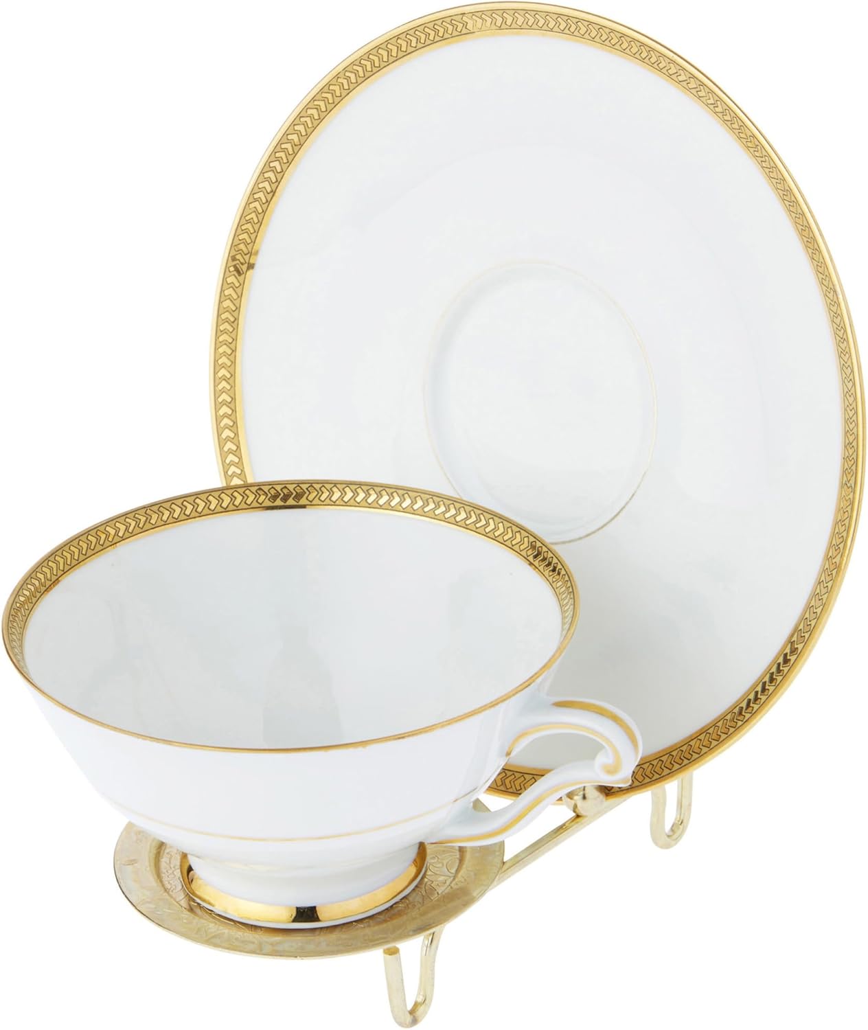 Bard's Ornate Shiny Gold-toned Cup and Saucer Stand, 3" H x 2.75" W x 4" D, Pack of 12