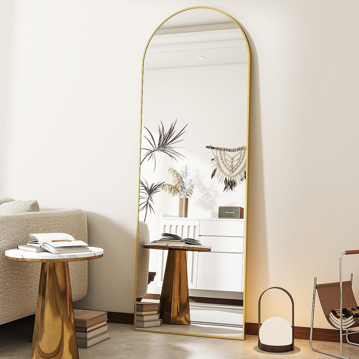 VooBang 18 x 58 inch Arched Full Length Mirror, Gold Arch Floor Mirror Full Length with Stand, Full Body Standing Mirror for Living Room, Bedroom, Hanging or Leaning Against The Wall