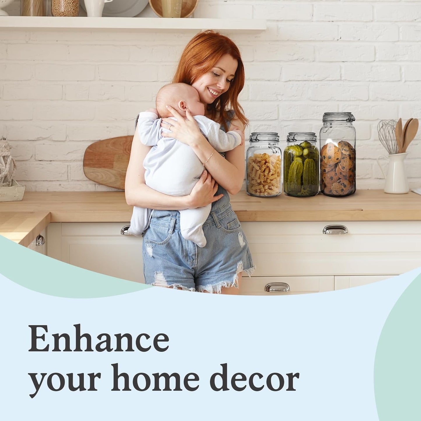 Set of 3 Glass Mason Jar 64 Ounces with Airtight Lid Large Jars With Stainless Steel Bail And Trigger Clamps