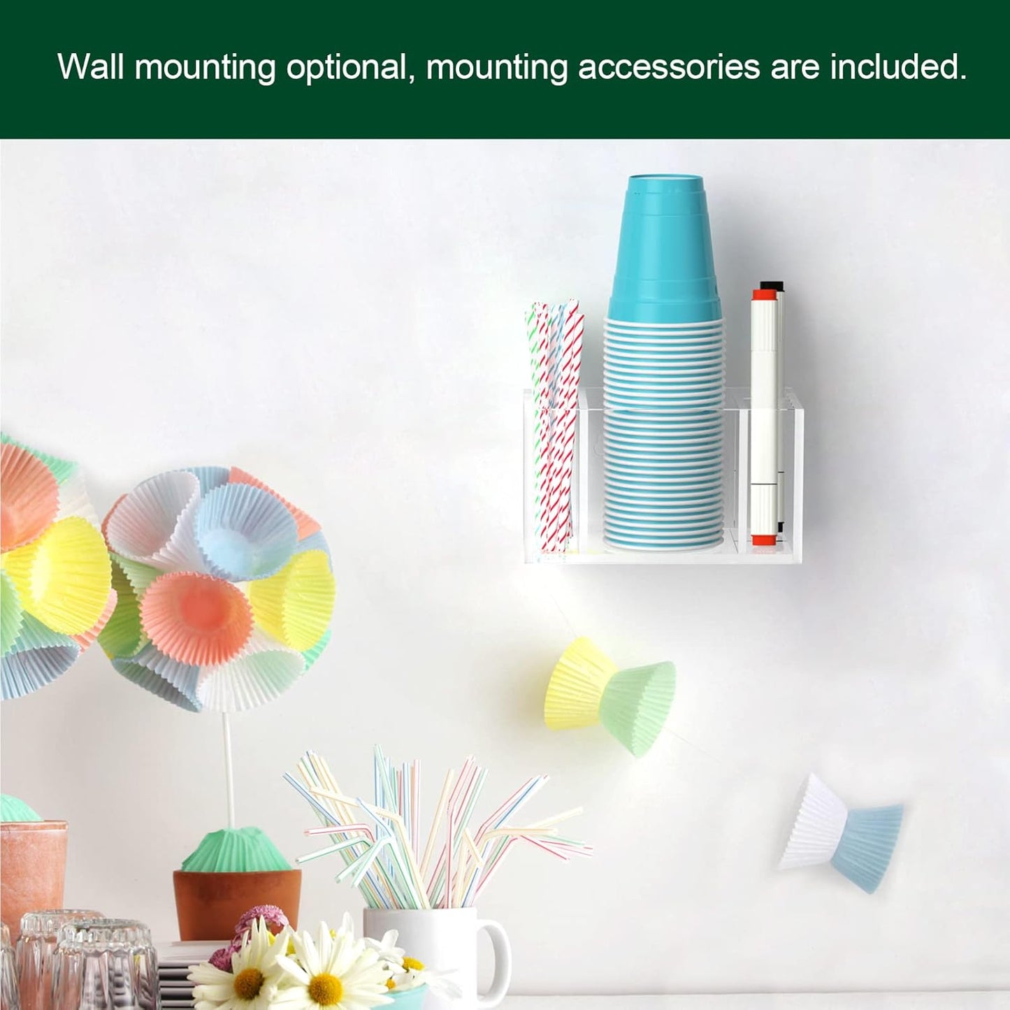 Cup Holder with Slot Mark Your Cup, Party Dispenser Acrylic Cup Organizer and Bar Counter Decor, Clear