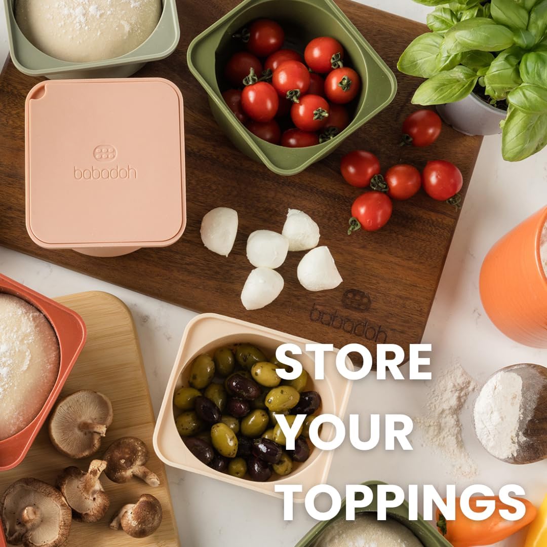 Babadoh Pizza Dough Proofing Silicone Containers with Lids | Pizza Making Accessories | Set of 3 | Multi Spice (1 Sesame, 1 Scallop, 1 Nduja) | Original Size (make 12" Pizzas)