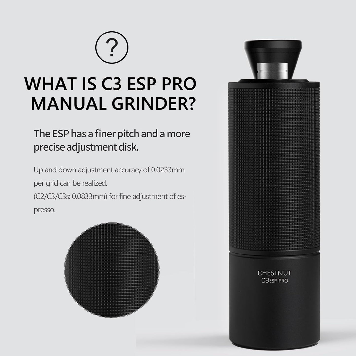 TIMEMORE Chestnut C3 ESP Pro Manual Coffee Grinder, Stainless Steel S2C Conical Burr Hand Coffee Grinder with Foldable Handle, Adjustable Grind Setting for Espresso and Pour Over - Black