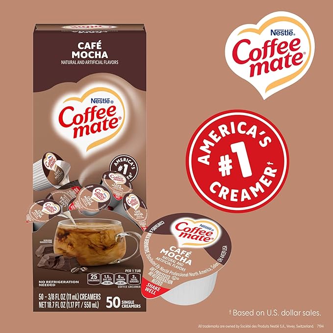 Nestle Coffee mate Coffee Creamer, Cafe Mocha, Liquid Creamer Singles, Non Dairy, No Refrigeration, 0.375 fl oz Tubs (Pack of 200)