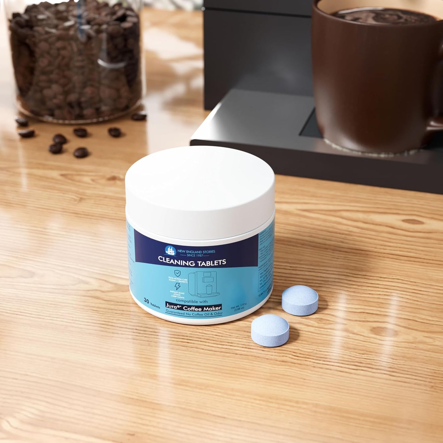 New England Stories Jura Compatible Cleaning Tablets - 30 Count for All Jura Coffee Machines For Cleaning Internal Parts, Hard-to-Reach Areas, Keep Your Espresso Equipment in Top Condition