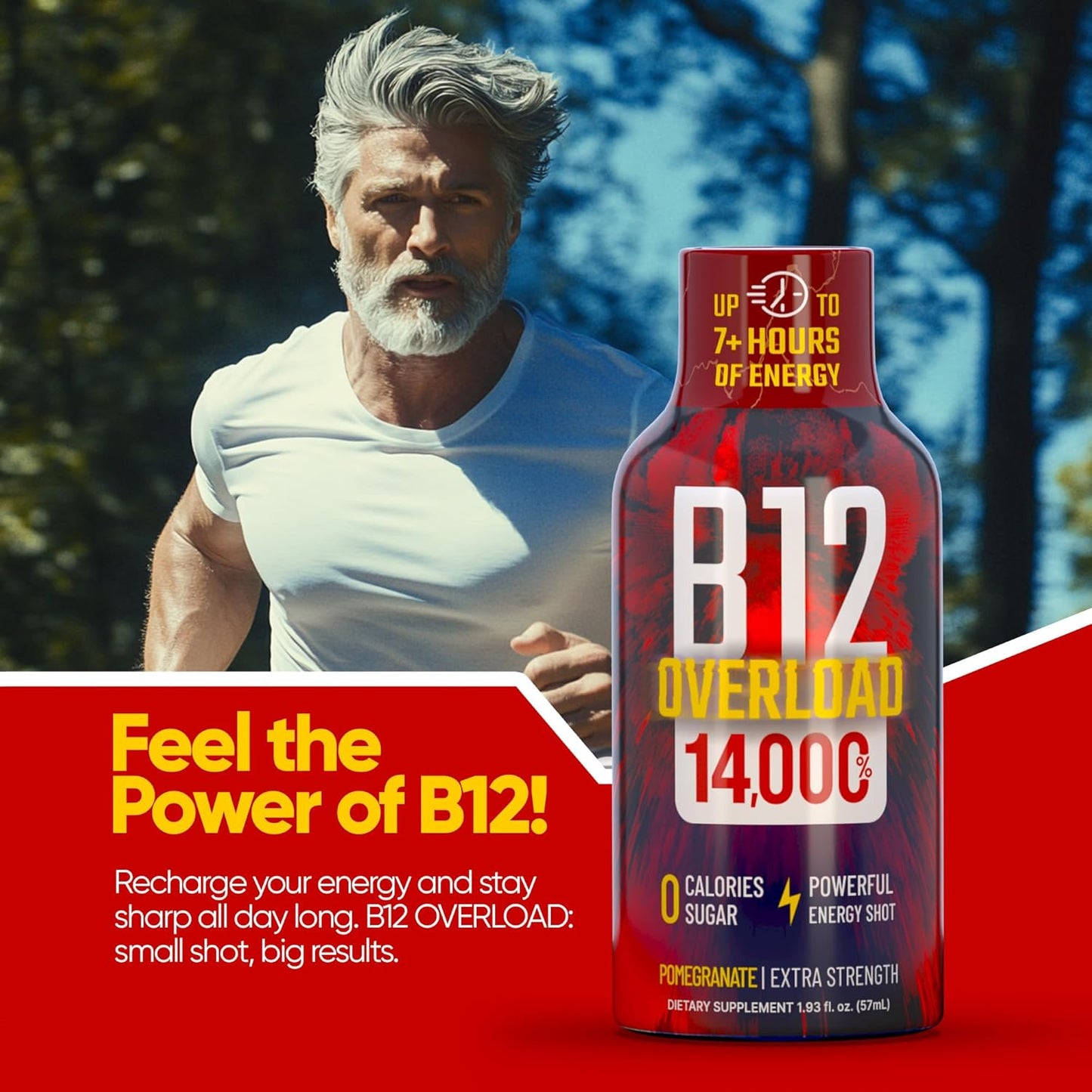 B12 Overload Extra Strength Energy Shot – Pomegranate – 260mg Caffeine, 14000% B12, Electrolytes – Energy & Vitality Support – Zero Sugar No Calories – Vegan, Kosher, Gluten-Free – 1.93 fl oz, 48-Pack