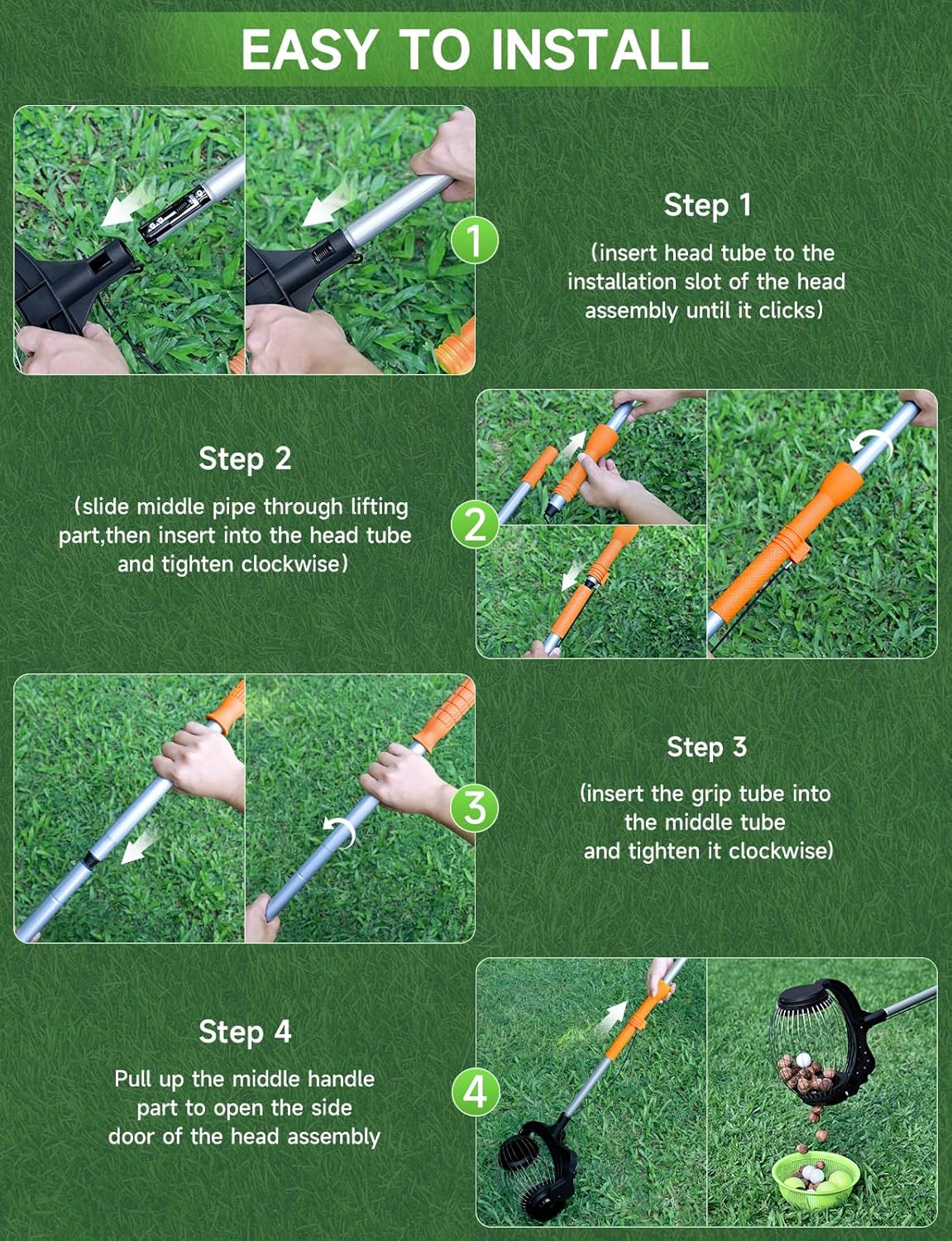 Acorn Picker Upper Roller for Walnuts - Nut Gatherer with 1.8-Gallon Capacity, No-Bend Emptying Design,Suitable for 1.2"-3.6" Walnuts,Chestnuts, Fallen Apples & Tennis Balls