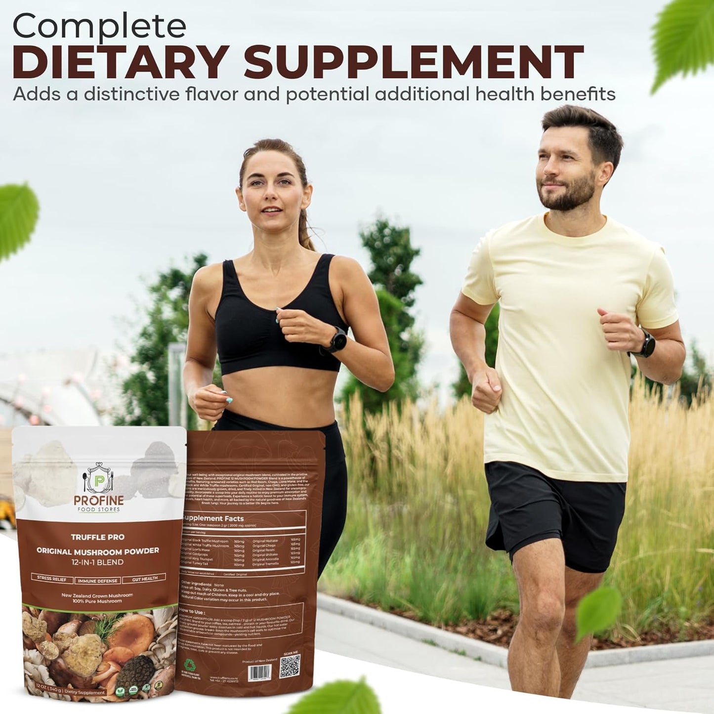 PROFINE Truffle PRO Mushroom Powder 12- in - 1 Super Blend with Black Truffle and White Truffle - USDA Organic - Supplement - Add to Coffee/Tea/Smoothies - Whole Mushrooms - No fillers