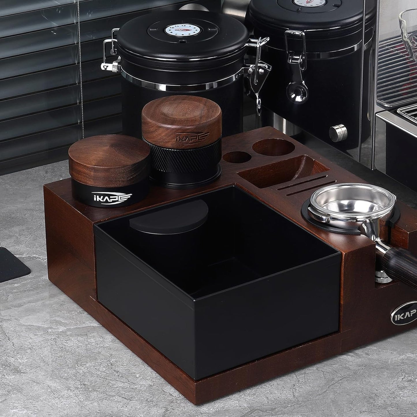 IKAPE 51MM Espresso Tamper, New Wooden Handle Design,Premium Barista Coffee Calibrated Tamper with Spring Loaded, 100% Stainless Steel Tamper Compatible with All 51MM Bottomless Portafilter