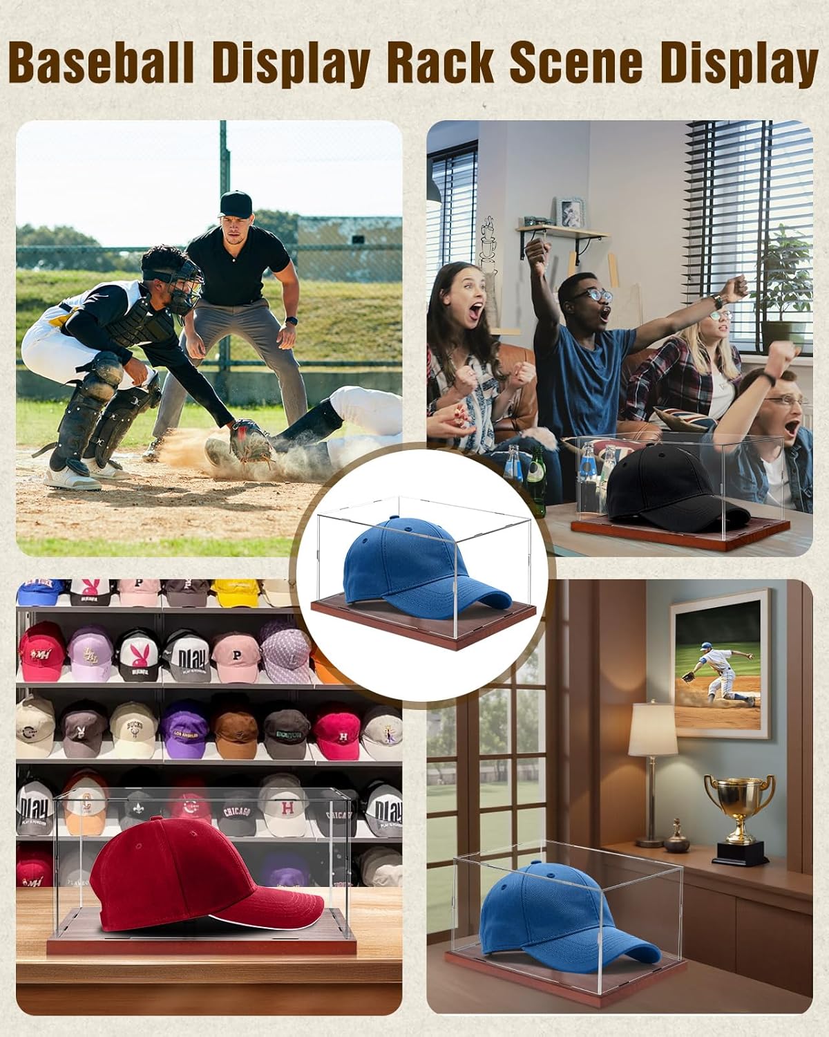Hat Display Case, Acrylic Baseball Cap Display Box, UV Fade Protection, Solid Wood Base & Cap Shaper, Signed Hat Collector's Showcase, for Cap Enthusiasts, 11.8" x 7.8" x 5.9"