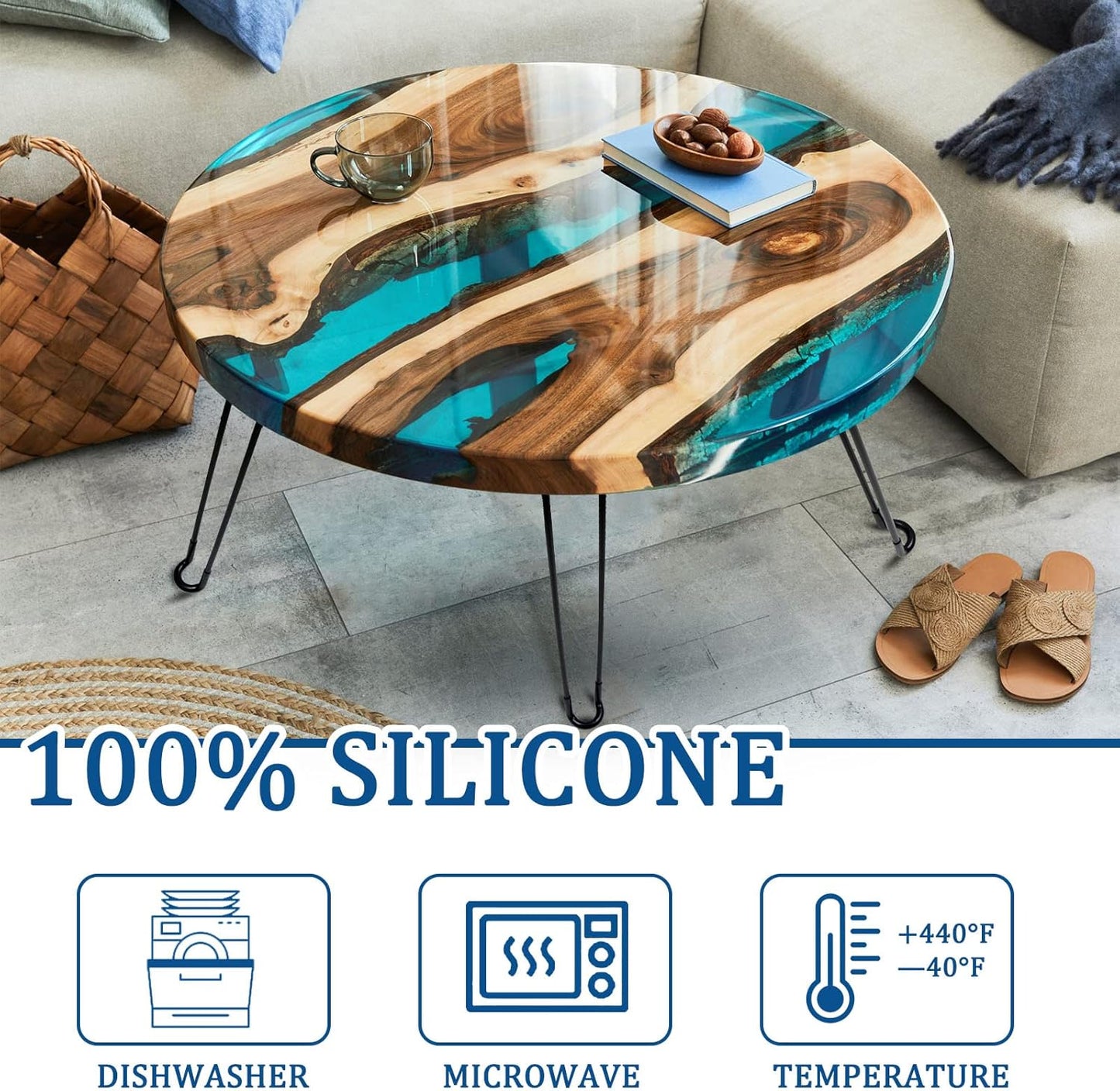 Lallisa 24 Inch Extra Large Resin Table Molds Round Epoxy Resin Molds Set with Metal Frame 3 Hairpin Legs for Table Epoxy Resin Table Mold Epoxy Table Mold for Charcuterie Board River Table DIY Art