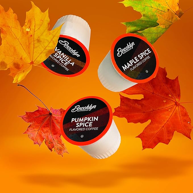 Brooklyn Beans Roastery Coffee Pods, Fall Flavored Variety Pack Sampler (Pumpkin, Maple, Vanilla) - Compatible with Keurig K Cup Brewers Including 2.0 Machines, 40 Count