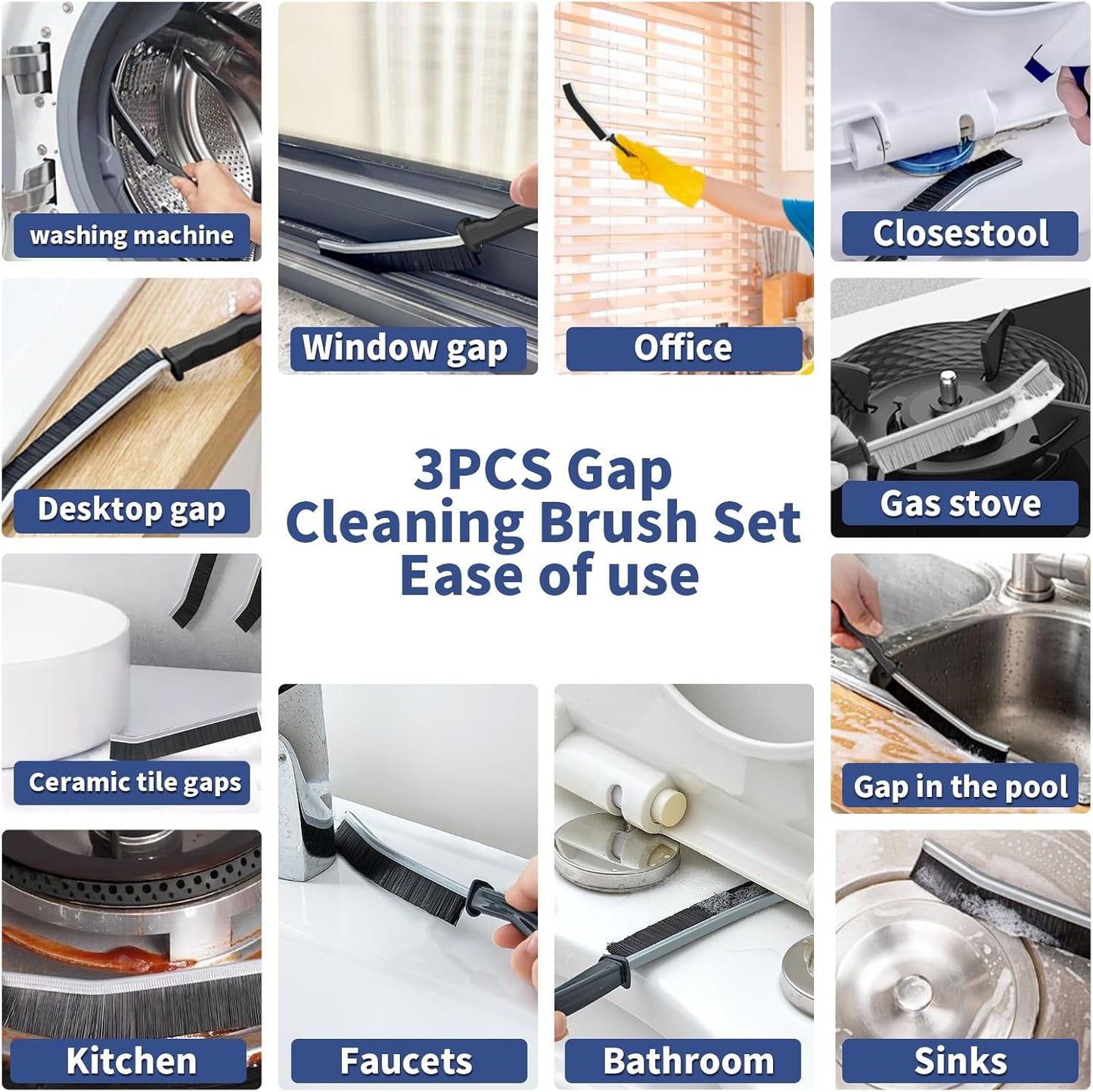 Crevice Cleaning Brush, Hard-Bristled Gap Scrub Brush, Toilet Gap Cleaning Brush Tool, for Scrub Small Spaces, Kitchen, Bathroom, Corner, Grout, Sink, Window Tracks, Hinges, 3pcs